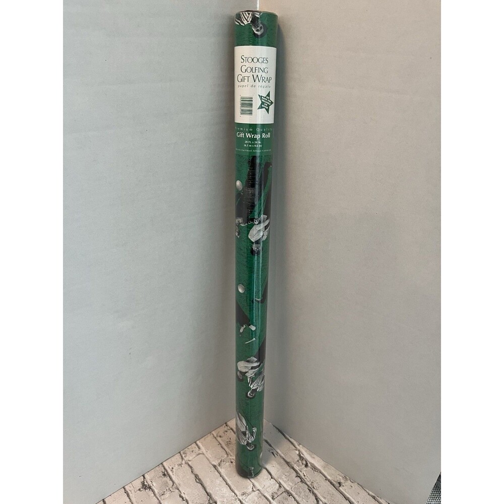 VTG Three Stooges Golf Wrapping Paper Roll Green Larry Moe Curly 3 Little Beers